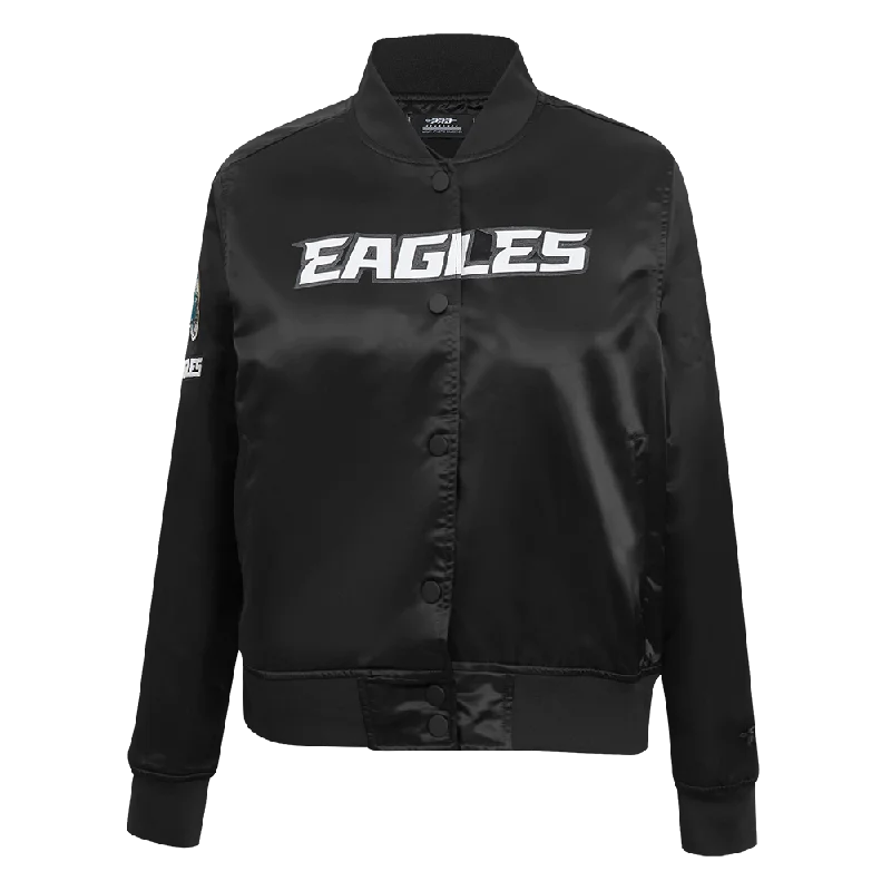 luxury faux fur coat for women -NFL PHILADELPHIA EAGLES CLASSIC WOMEN'S SATIN JACKET (BLACK)