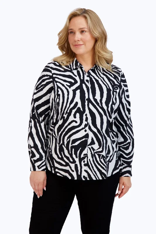 women's side slit short sleeve t-shirt -Dianna Plus Zebra Jersey Shirt