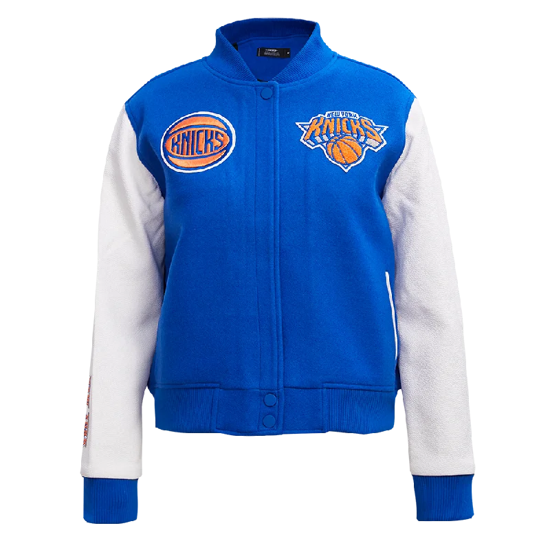 winter-ready women's parka -NBA NEW YORK KNICKS CLASSIC WOOL WOMEN'S VARSITY JACKET (ROYAL BLUE/WHITE)