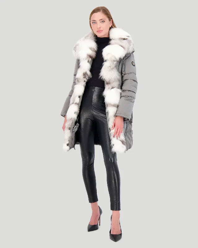 women's teddy bear coat -Apres-Ski Jacket with Fox Sections Tuxedo