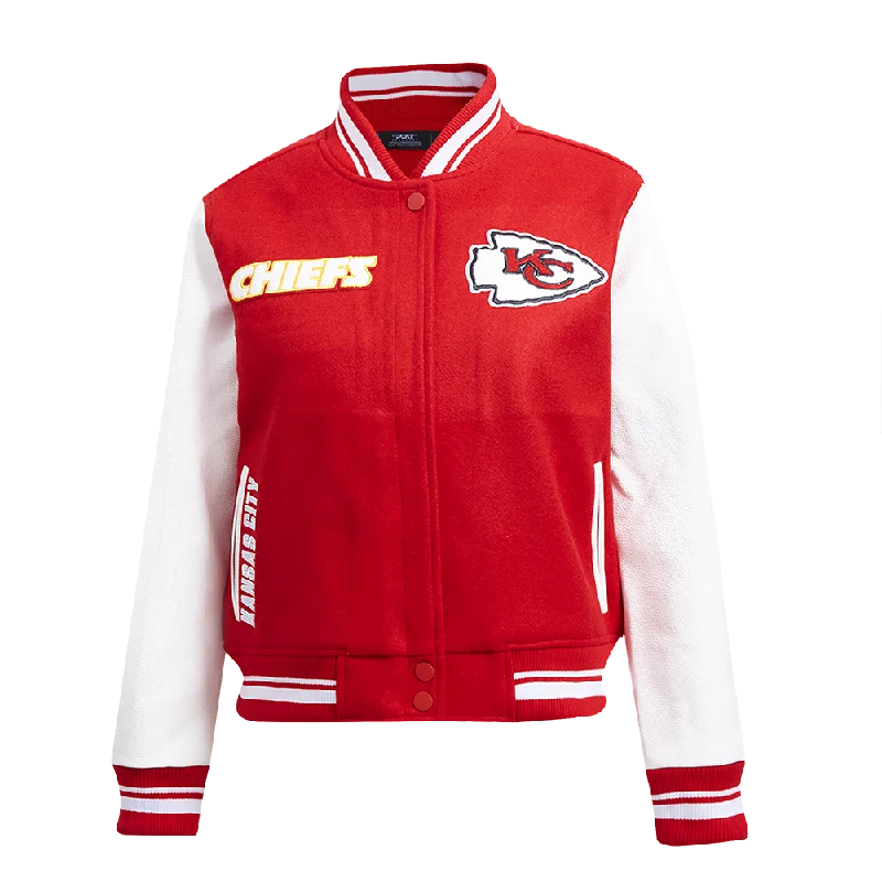 ladies' cashmere overcoat -NFL KANSAS CITY CHIEFS RETRO CLASSIC WOMEN'S RIB WOOL VARSITY JACKET (RED/WHITE)