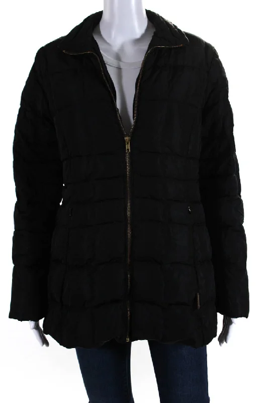 women's slim fit blazer -Moncler Women's High Neck Quilted Mid Length Puffer Coat Black