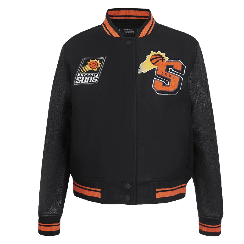 winter-ready women's parka -NBA PHOENIX SUNS MASHUP WOMEN'S RIB WOOL VARSITY JACKET (BLACK/ORANGE)