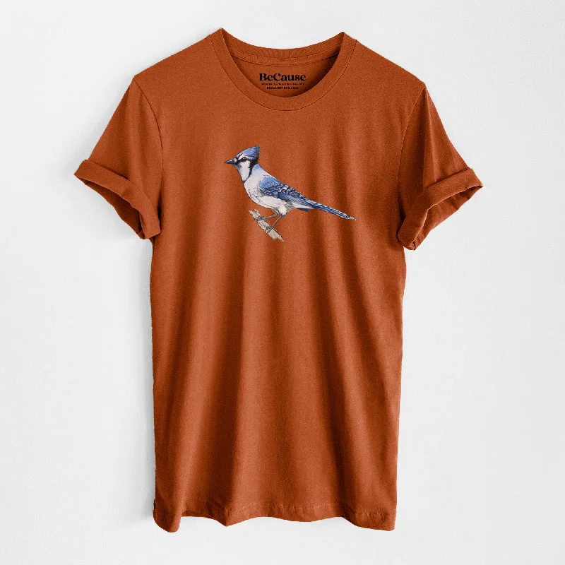 women's henley short sleeve shirt -Vibrant Blue Jay - Cyanocitta cristata - Lightweight 100% Cotton Unisex Crewneck