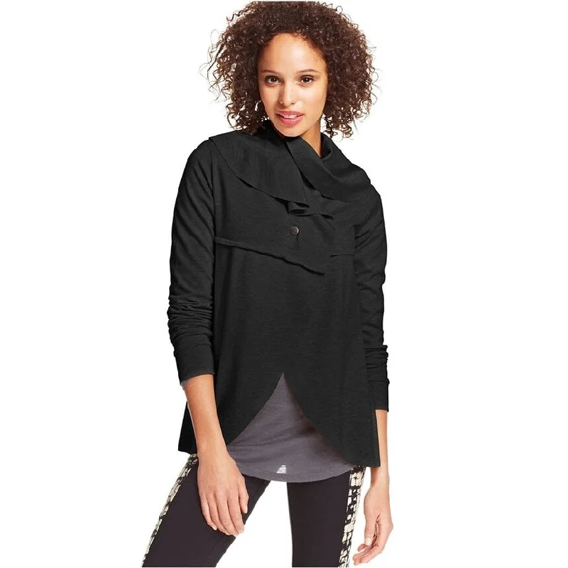 versatile trench coat for ladies -Kensie Womens Draped Ponte Jacket, Black, X-Small