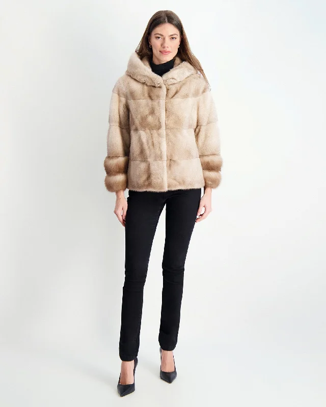 women's outdoor fleece jacket -Mink Parka with Stone Marten Cuffs