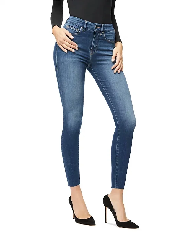 vintage-inspired wide jeans for ladies -High Waist Crop Raw Edge Jean In Blue