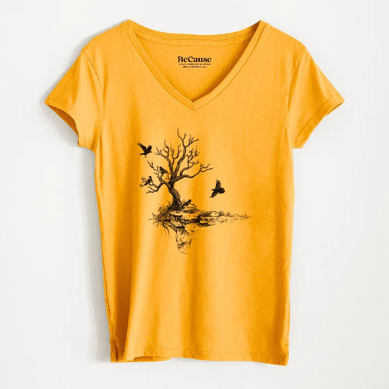 breathable short sleeve shirts for women -Twisted Tree with Ravens - Women's 100% Recycled V-neck