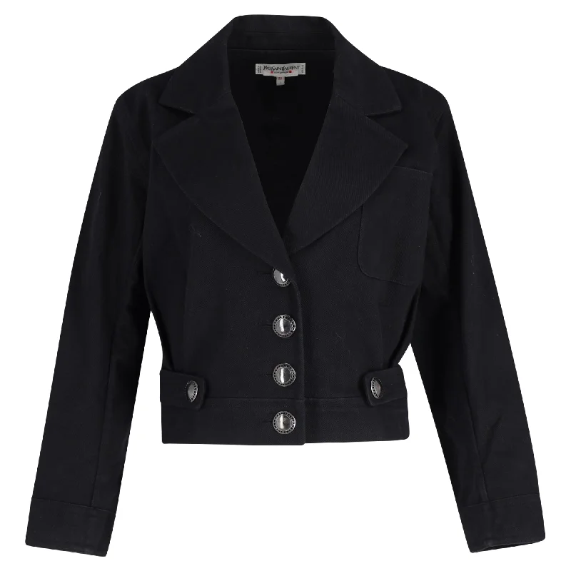 women's classic pea coat -Yves Saint Laurent Rive Gauche Cropped Jacket in Black Cotton