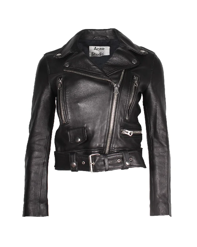 ladies' cashmere overcoat -Acne Studios Mock Biker Jacket in Black Leather