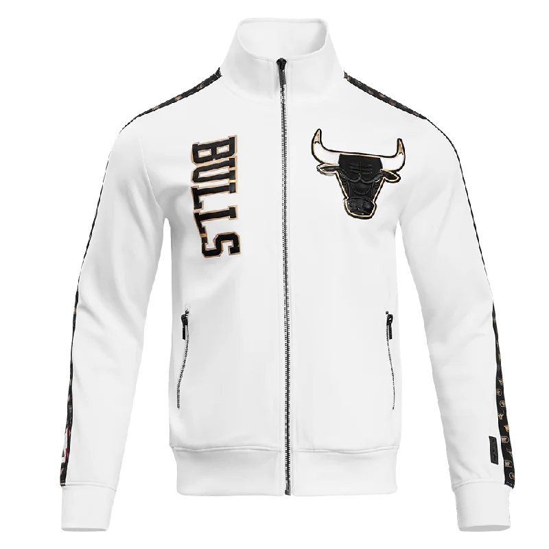 ladies' longline puffer coat -CHICAGO BULLS PRINT TAPING DK TRACK JACKET (WHITE/BLACK)