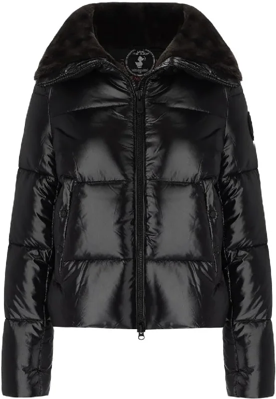 winter parka for women -Save the Duck Women's Moma Puffer Jacket, Black