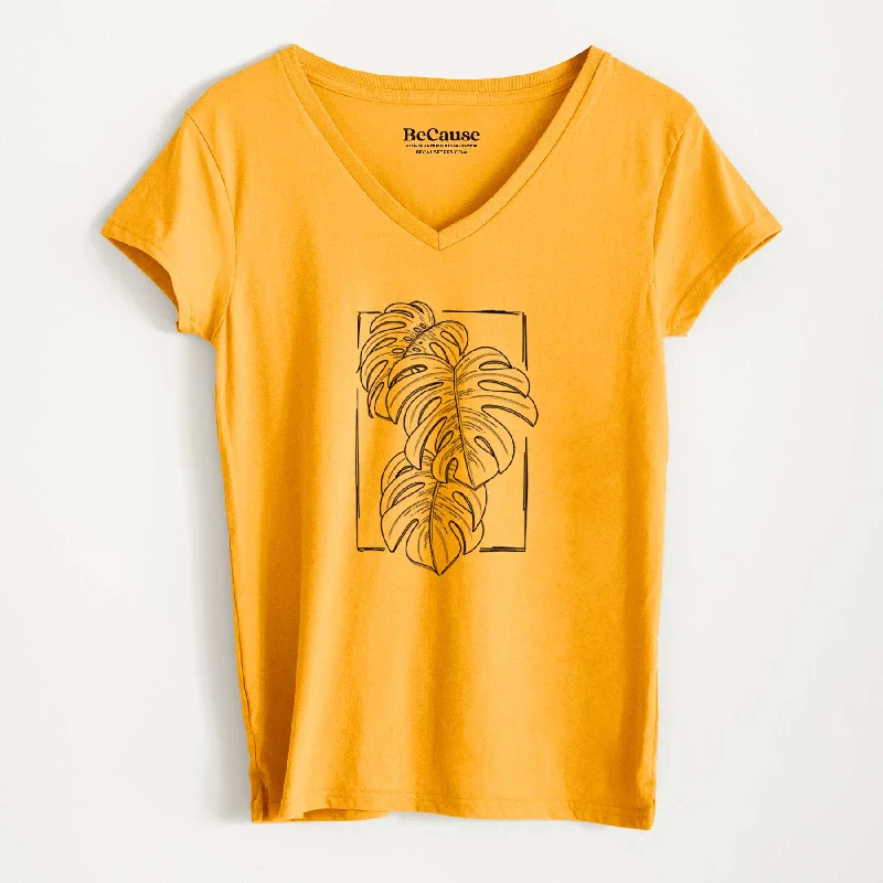 ladies' soft modal short sleeve top -Monstera Deliciosa - Women's 100% Recycled V-neck