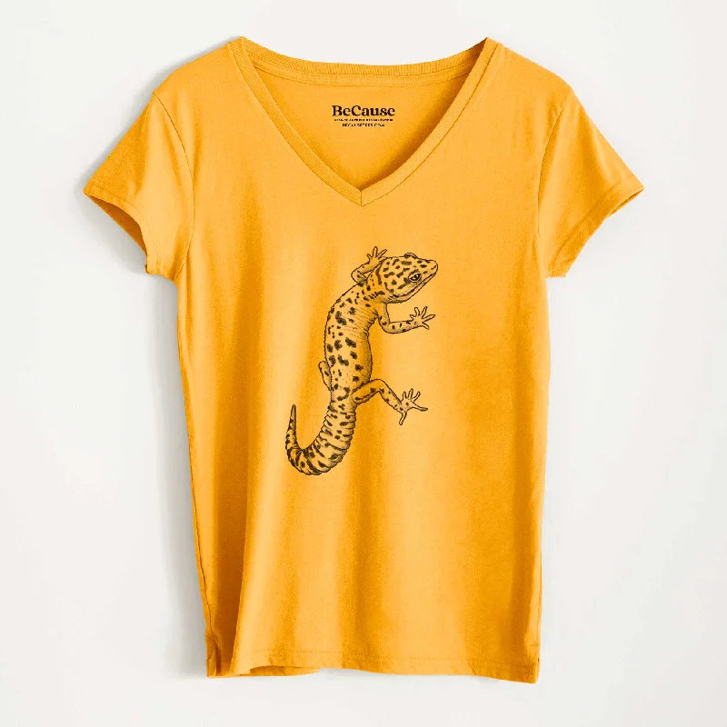 women's floral short sleeve blouse -Eublepharis macularius - Leopard Gecko - Women's 100% Recycled V-neck