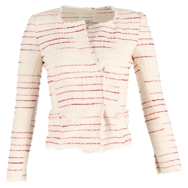 ladies' lightweight anorak coat -Isabel Marant Étoile Striped Tweed Glenn Jacket in Cream Cotton