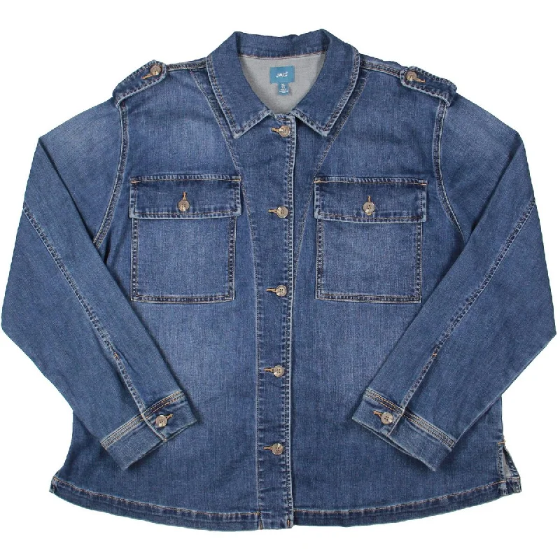 women's asymmetrical zip jacket -Jag Jeans Womens Shaylie Denim Button Down Shirt Jacket