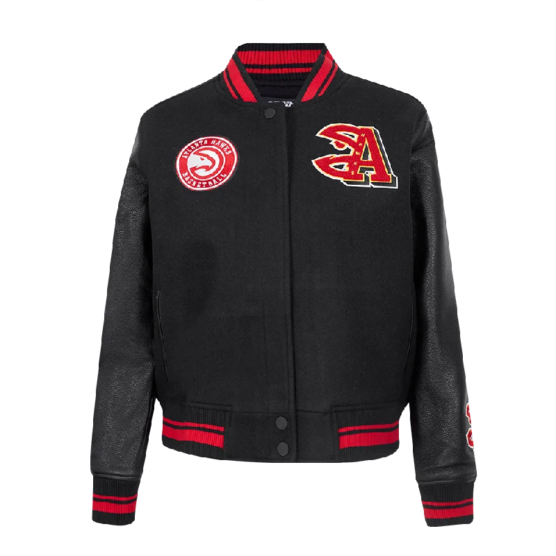 ladies' soft knit cardigan coat -NBA ATLANTA HAWKS MASHUP WOMEN'S RIB WOOL VARSITY JACKET (BLACK/RED/BLACK)