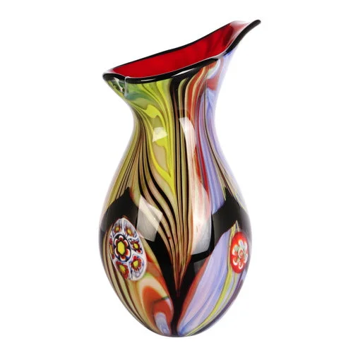 soft touch sherpa coat for women -Hand Blown Abstract Teardrop Art Glass Vase with Angled Lip 9.5-13.5 inch tall