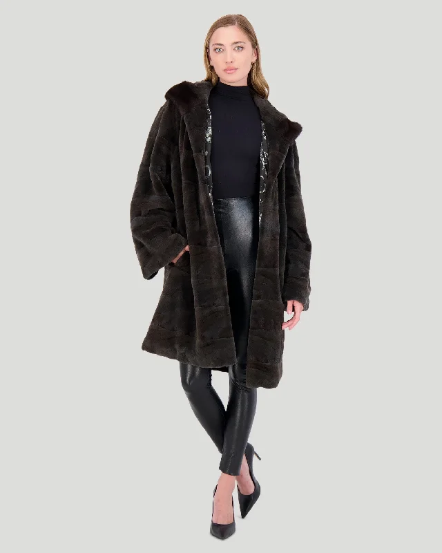 women's mid-length wool coat -Mink Sections Parka