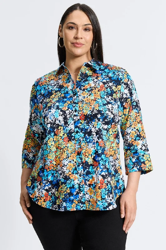 women's graphic short sleeve t-shirt -Margie Plus No Iron Floral Clusters Shirt