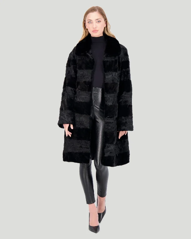 sophisticated evening coat for women -Lamb Short Coat with Mink Sections