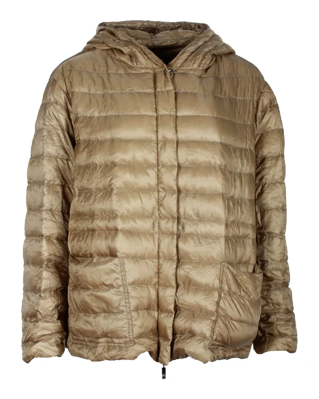 stylish leather jacket for women -Moncler Hooded Padded Down Jacket in Olive Nylon Canvas