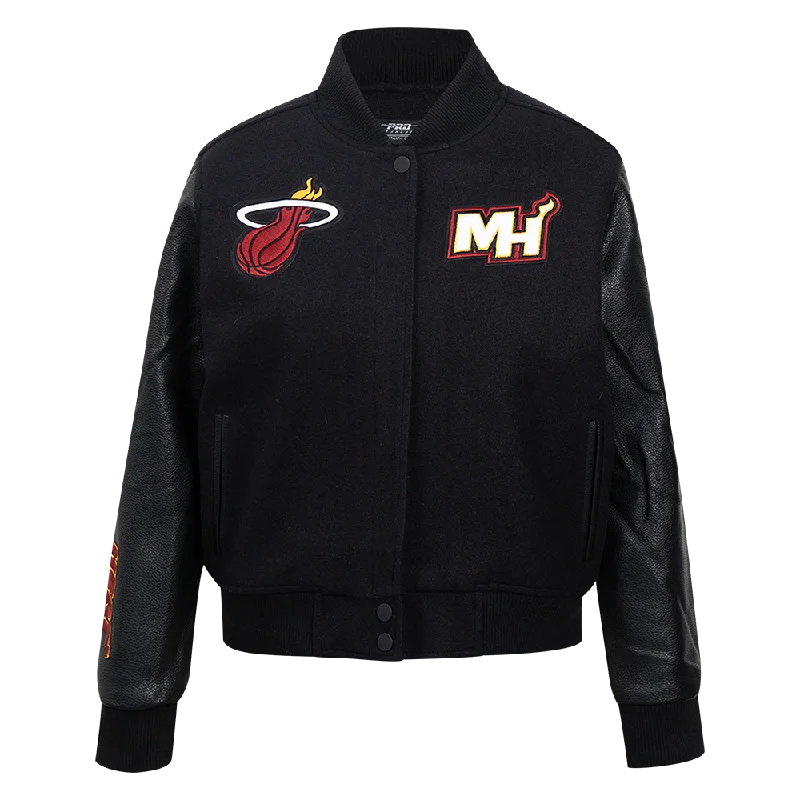 sustainable eco-friendly coat for women -NBA MIAMI HEAT CLASSIC WOMEN'S WOOL VARSITY JACKET (JET BLACK)