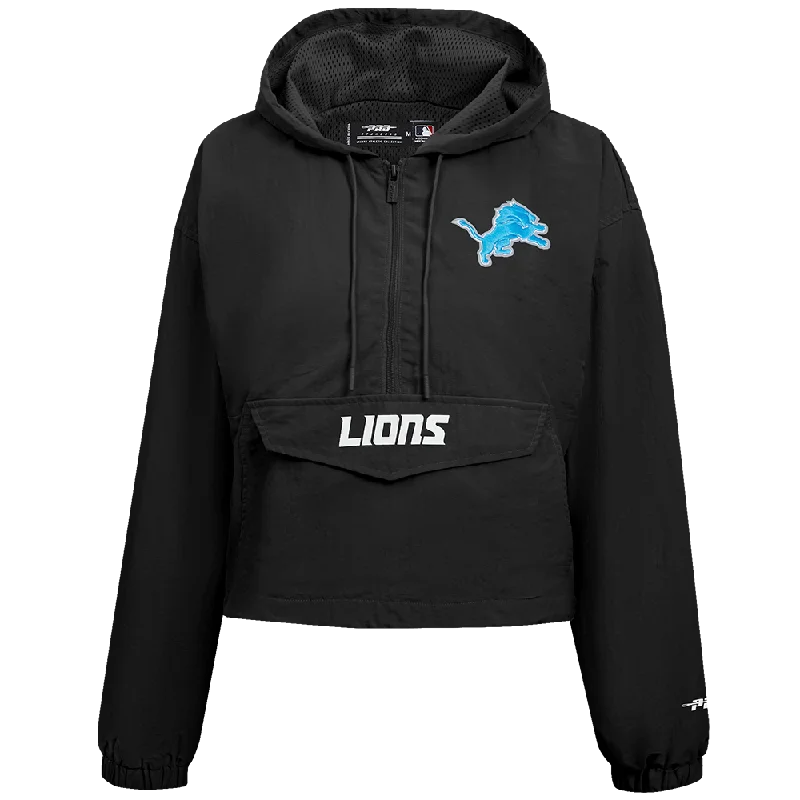 women's cropped bomber jacket -NFL DETROIT LIONS CLASSIC WOMEN'S WIND WOVEN 1/2 JACKET (BLACK)