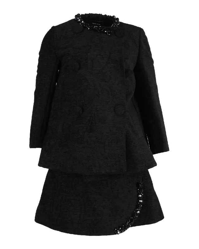 trendy plaid coat for women -Simone Rocha Embellished Coat and Skirt Set in Black Acrylic