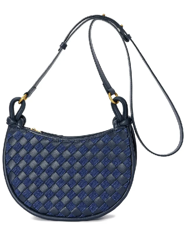 women's straight-leg denim pants -Tiffany & Fred Paris Hand-Woven Leather & Denim Messenger Bag