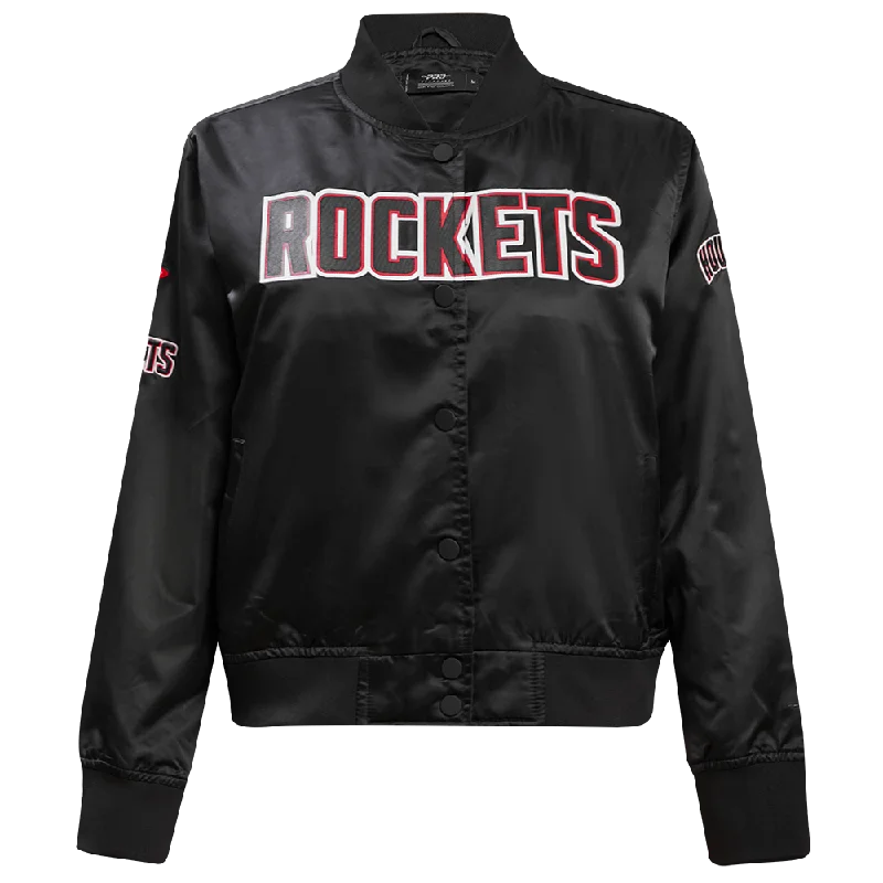 sleek minimalist coat for women -NBA HOUSTON ROCKETS CLASSIC WOMEN'S SATIN JACKET (BLACK)