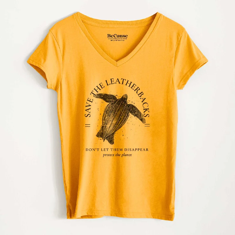 women's cold shoulder short sleeve shirt -Save the Leatherbacks - Don't Let Them Disappear - Women's 100% Recycled V-neck