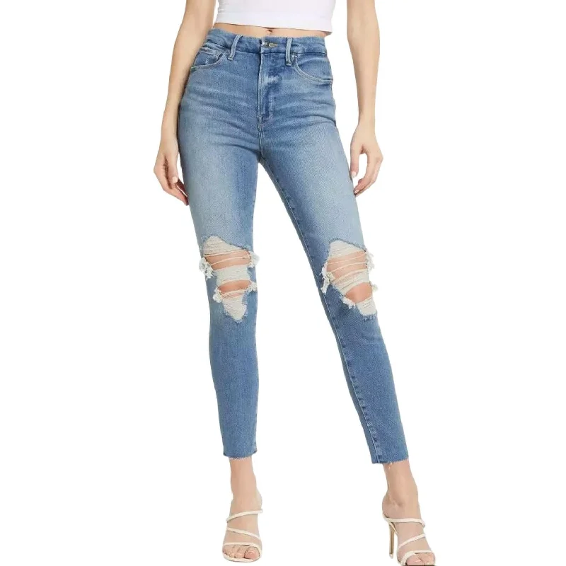 stylish high-rise cigarette jeans -Women's Good Waist Jeans In Indigo