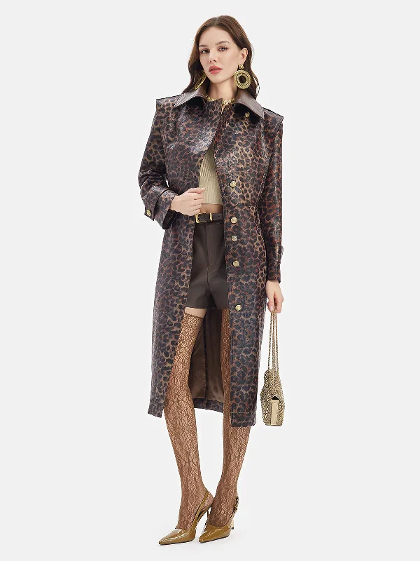 casual coats for women -Leopard Print Detachable Collar Coat