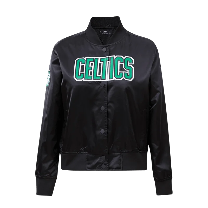 soft touch sherpa coat for women -NBA BOSTON CELTICS CLASSIC WOMEN'S SATIN JACKET (BLACK)