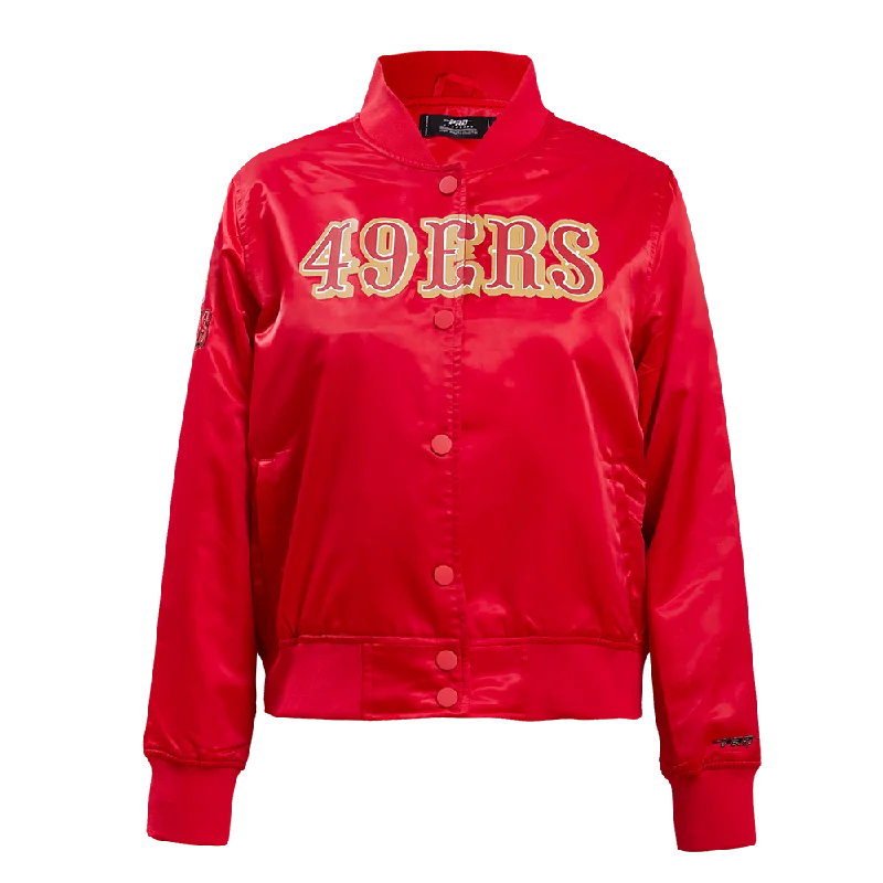 ladies' longline puffer coat -NFL SAN FRANCISCO 49ERS CLASSIC WOMEN'S SATIN JACKET (RED)