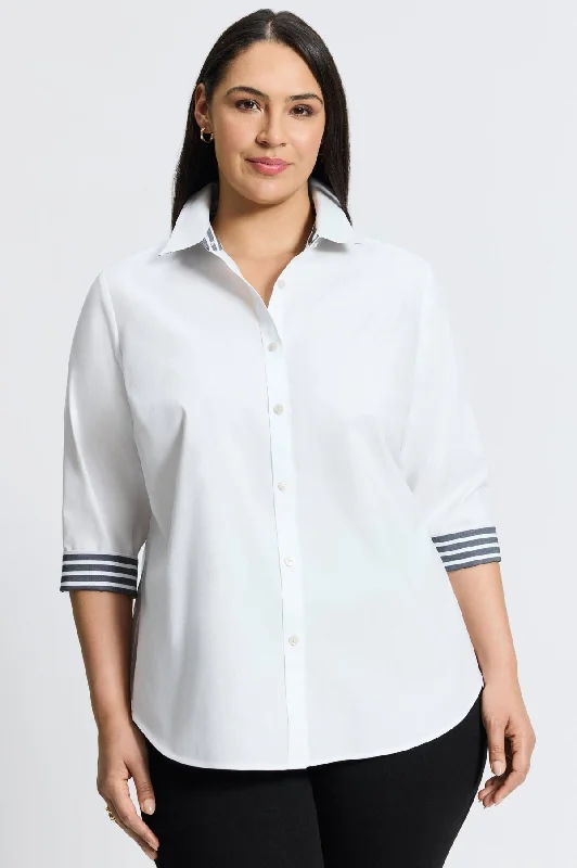 stylish short sleeve tunic for women -Margie Plus Pinpoint No Iron Stripe Detail Shirt