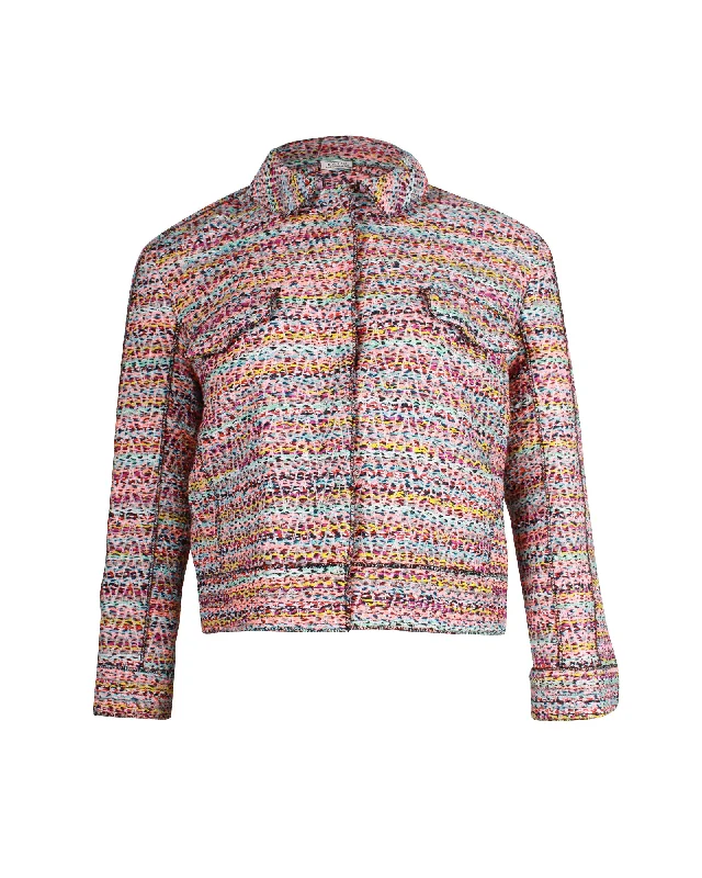 ladies' quilted coat -Nina Ricci Tweed Cropped Jacket in Multicolor Polyamide