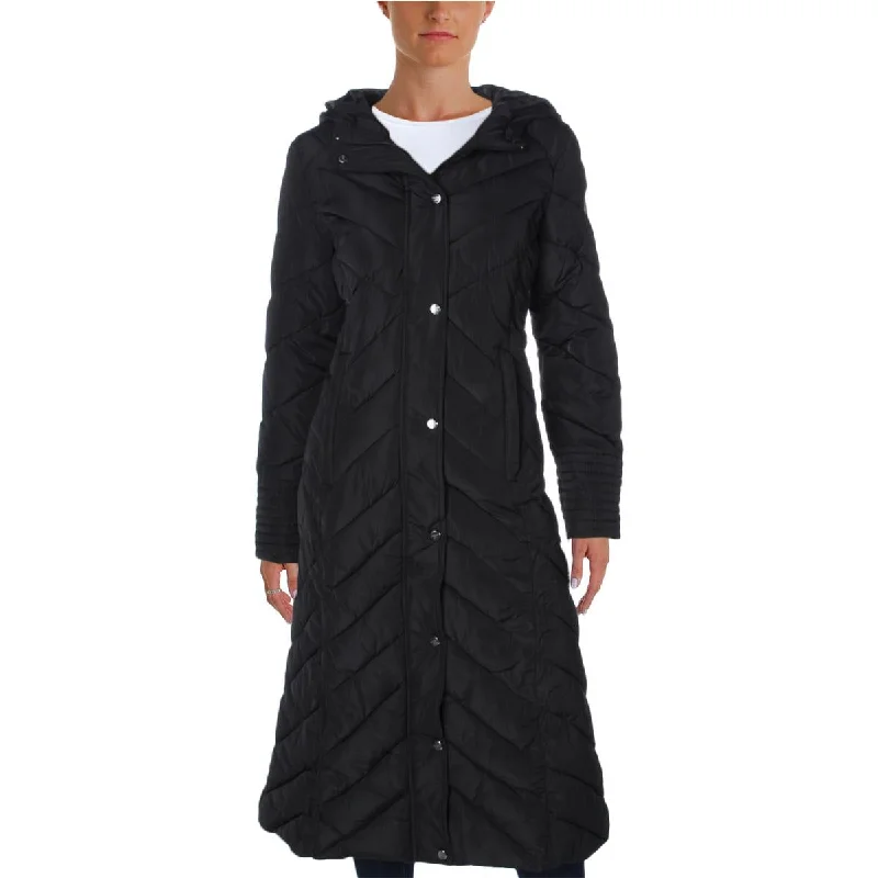 double-layered long coat for women -Madden Girl Womens Quilted Hooded Puffer Coat