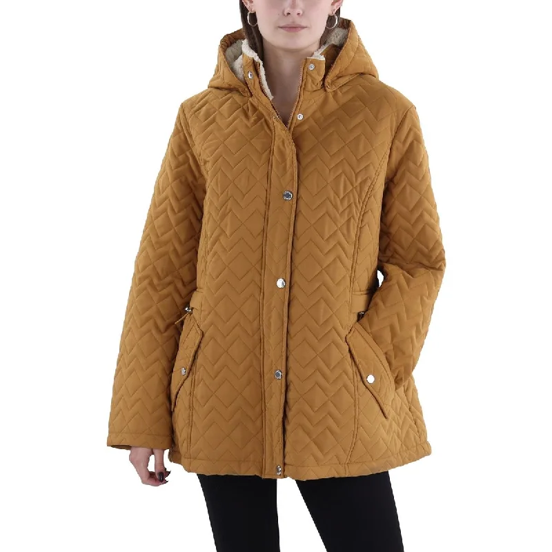 ladies' wool overcoat -Laundry by Shelli Segal Womens Faux Fur Lined Hooded Quilted Coat