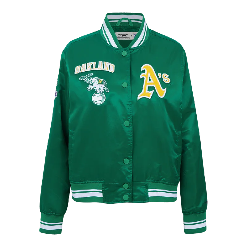 ladies' long hooded winter coat -MLB OAKLAND ATHLETICS RETRO CLASSIC WOMEN'S RIB SATIN JACKET (KELLY GREEN)