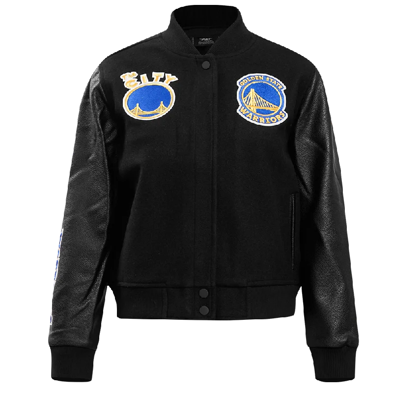 women's slim fit blazer -NBA GOLDEN STATE WARRIORS CLASSIC WOOL WOMEN'S VARSITY JACKET (JET BLACK)