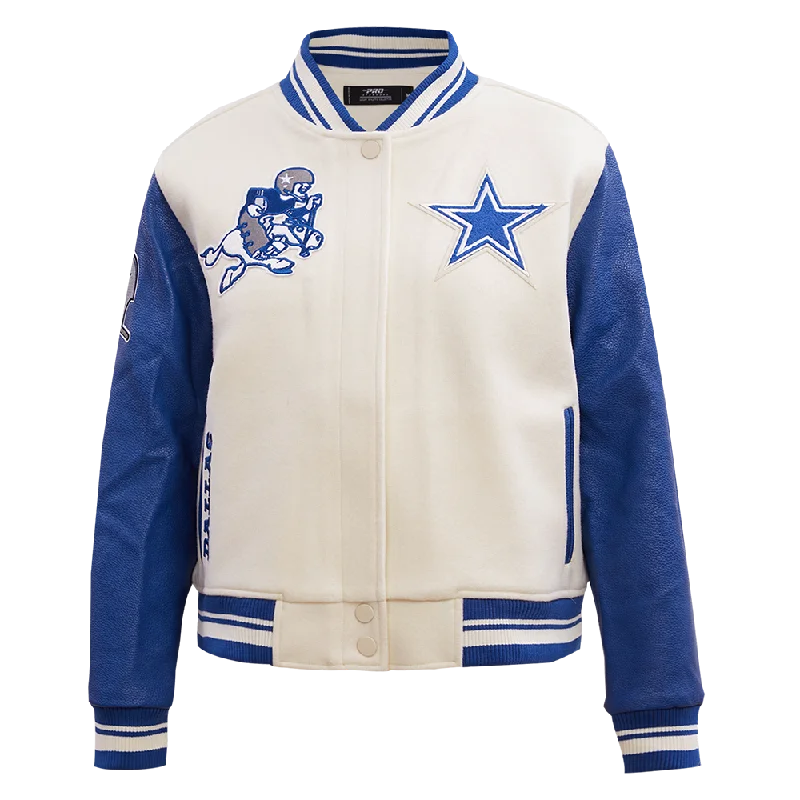 women's outdoor fleece jacket -NFL DALLAS COWBOYS RETRO CLASSIC WOMEN'S RIB WOOL VARSITY JACKET (EGGSHELL/DODGER BLUE)