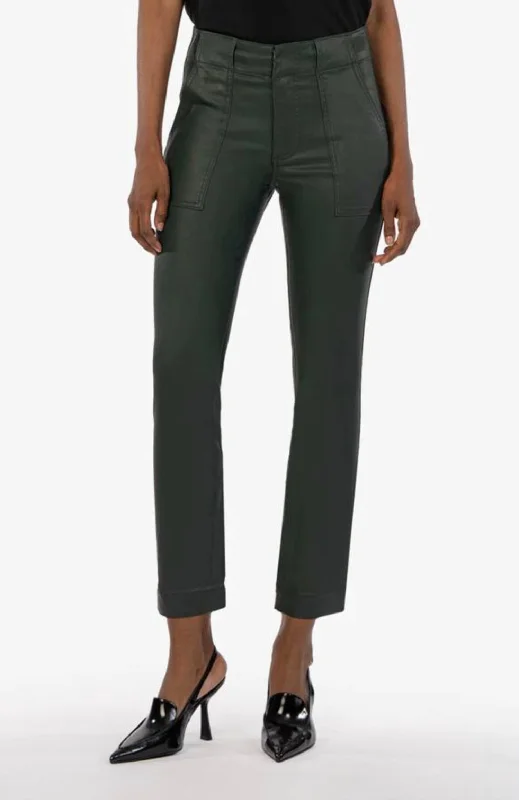 ladies' vintage washed jeans -The Reese Coated Ankle Straight Jeans In Forest