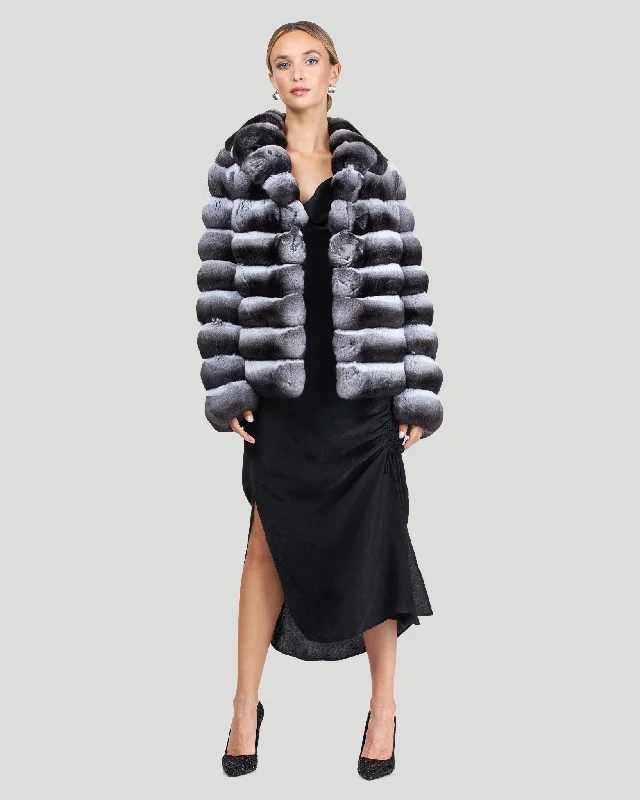 ladies' longline puffer coat -Horizontal Chinchilla Jacket