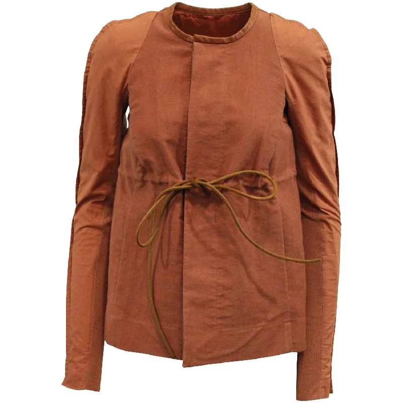 zip-up casual anorak jacket for women -Rick Owens Naska Jacket in Burnt Orange Cotton