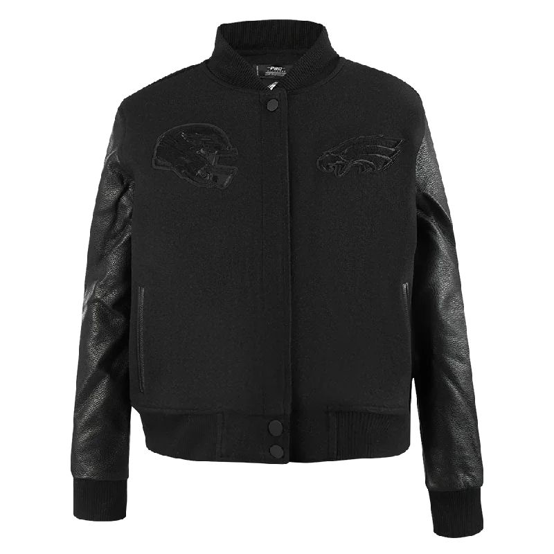 versatile casual coat for women -NFL PHILADELPHIA EAGLES TRIPLE BLACK WOMEN'S WOOL VARSITY JACKET (TRIPLE BLACK)