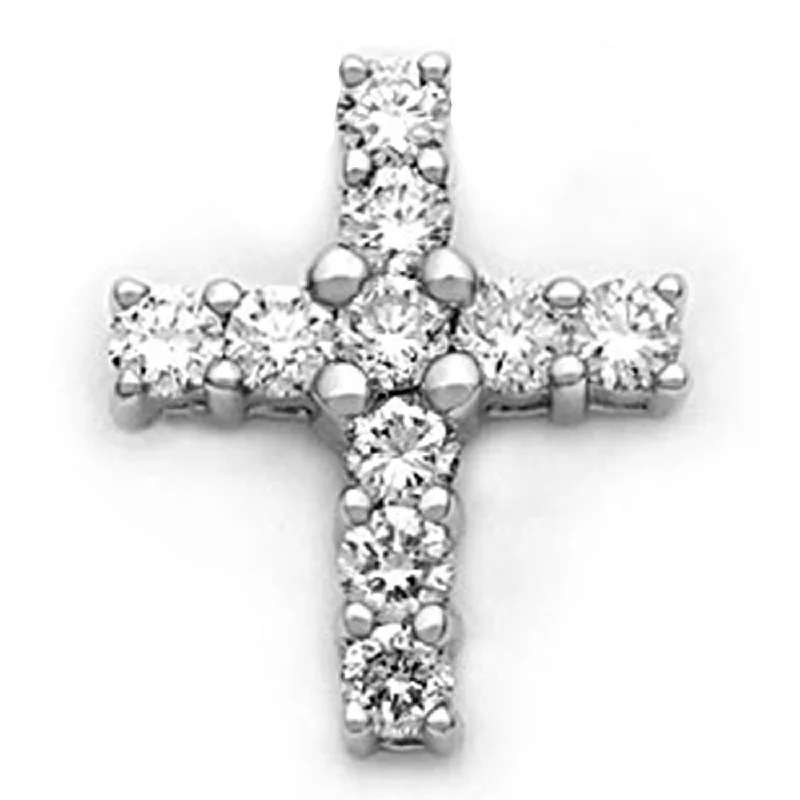 sustainable eco-friendly coat for women -18k White Gold Diamond Cross Pendant