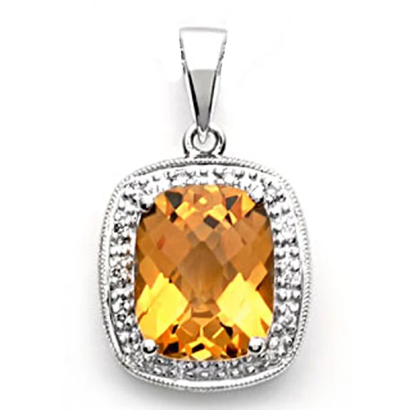 stylish women's blazer -14k White Gold Cushion-Cut Citrine and Diamond Pendant