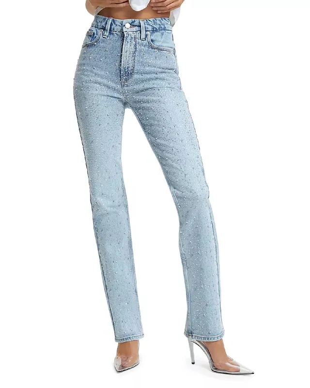 dark-wash tapered jeans for ladies -Icon Dusted Jewel Straight Leg Jeans In Blue 953